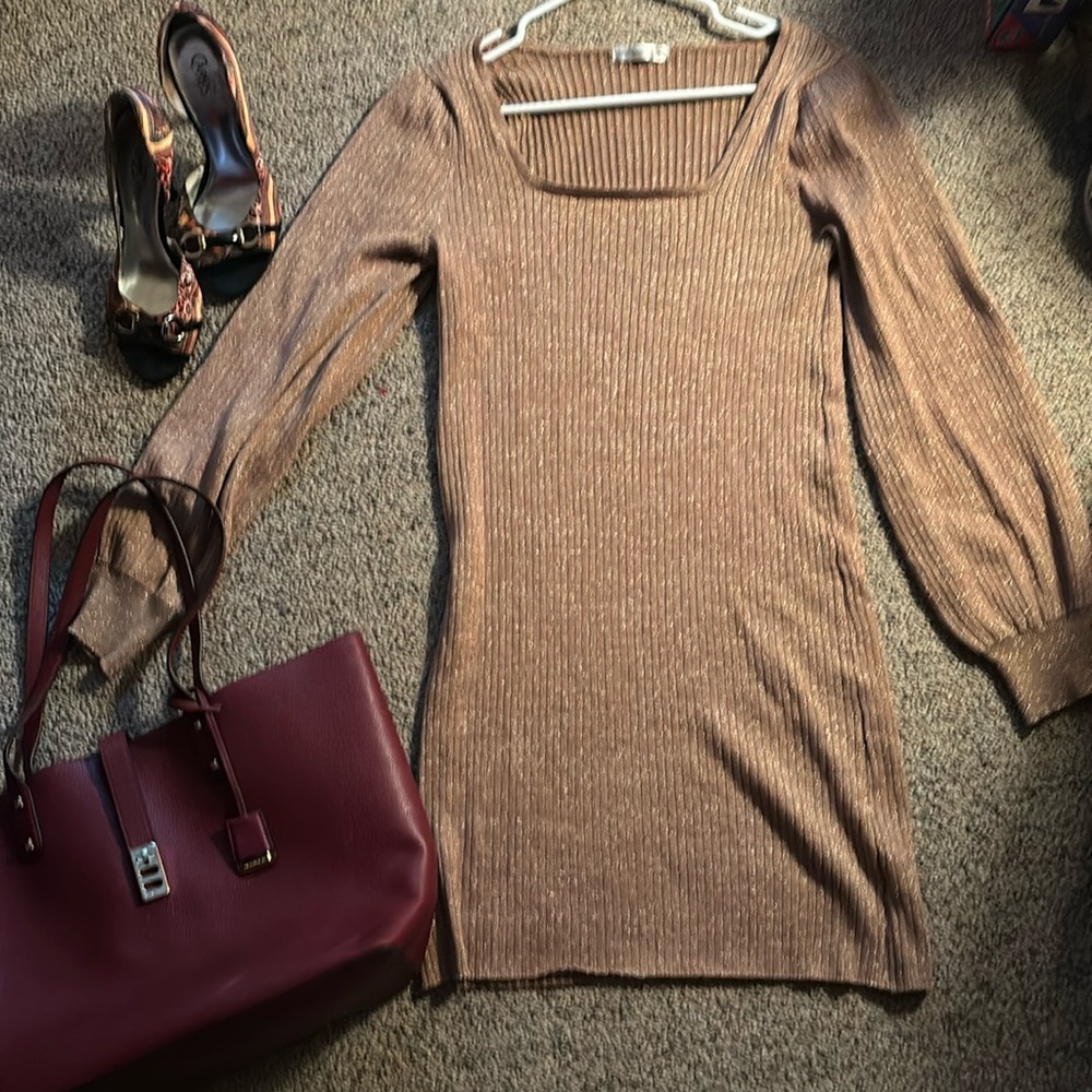 BLUE ORCHARD GOLD champagne  sparkle color Blue Orchid dress size small